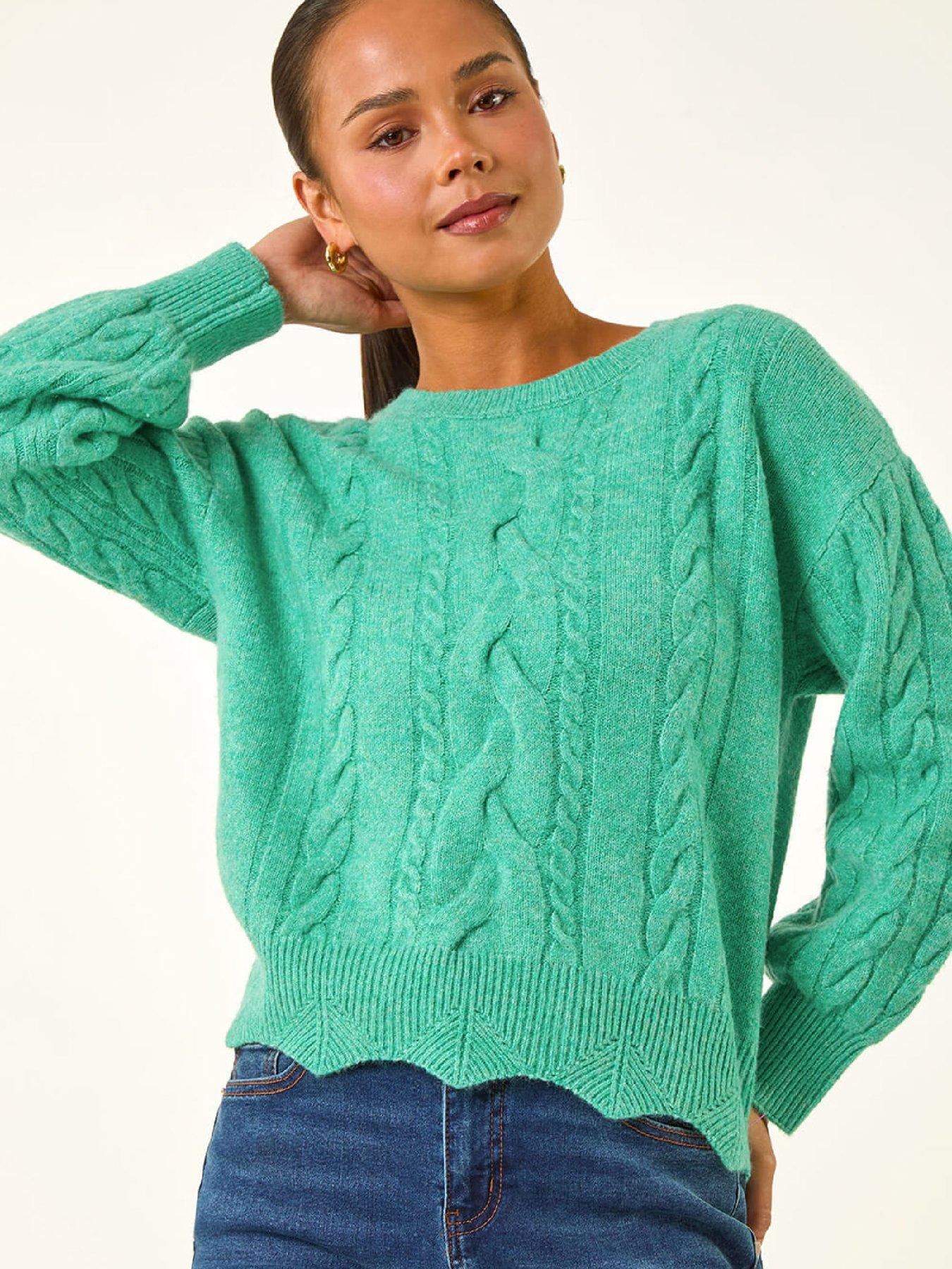 Roman Petite Scalloped Hem Knit Jumper - Green