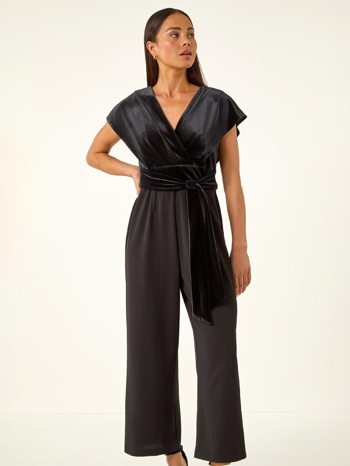 Roman Petite Velvet Contrast Jumpsuit - Black | Very