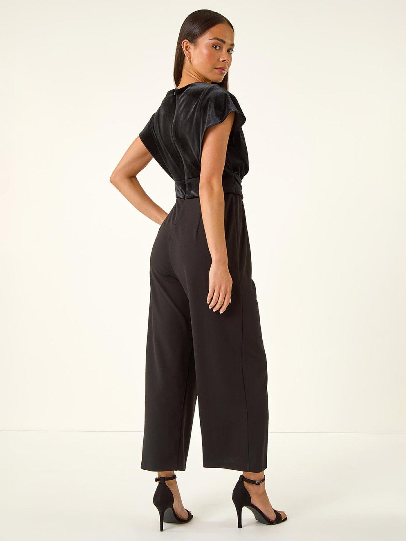 Roman Petite Velvet Contrast Jumpsuit - Black | Very