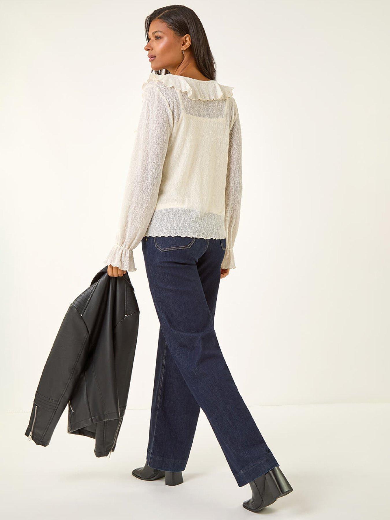Image 2 of 5 of Roman Lace Ruffle Front Top - Ivory
