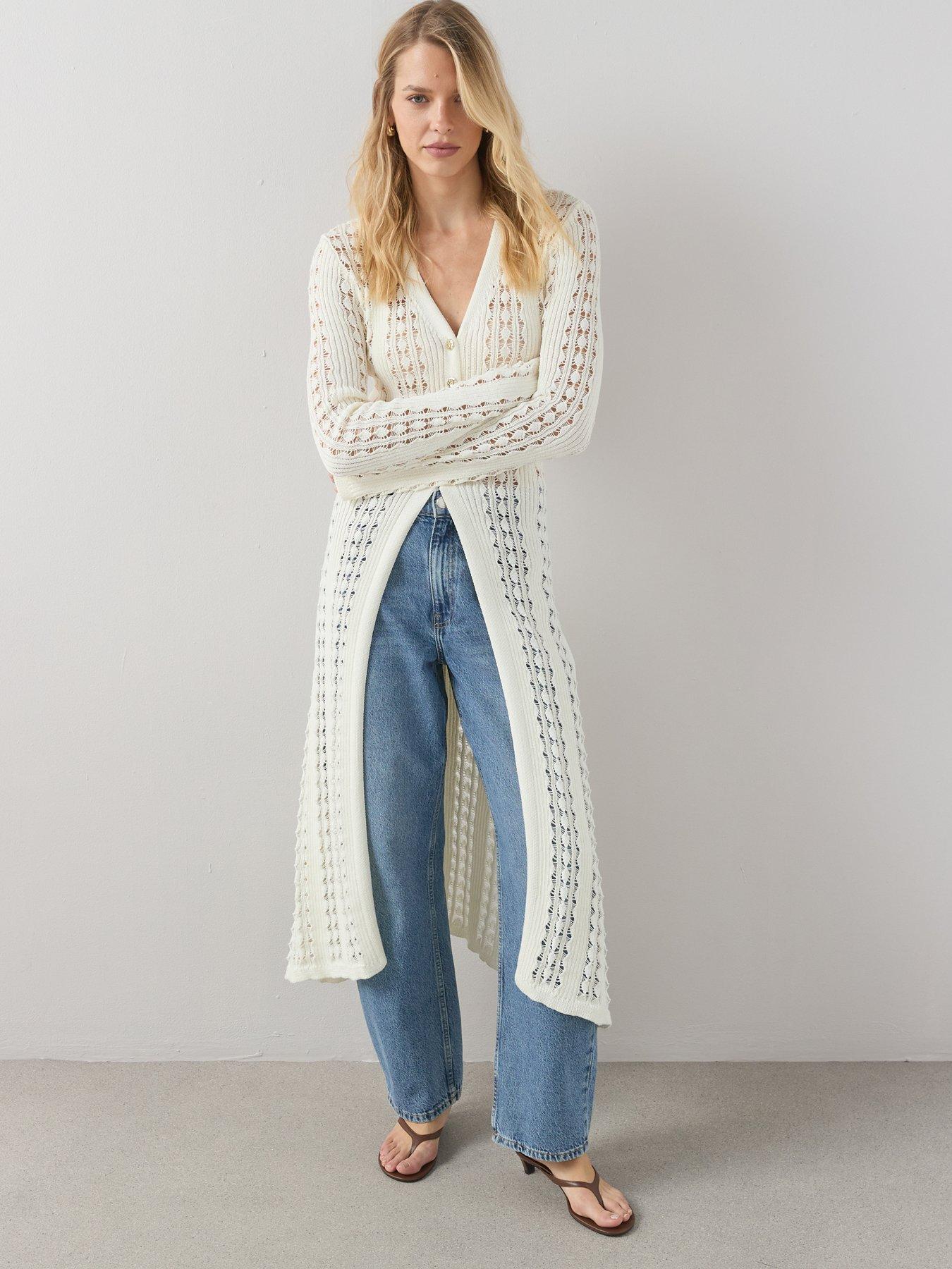The Very Collection: Longline Crochet Maxi Cardigan - Cream