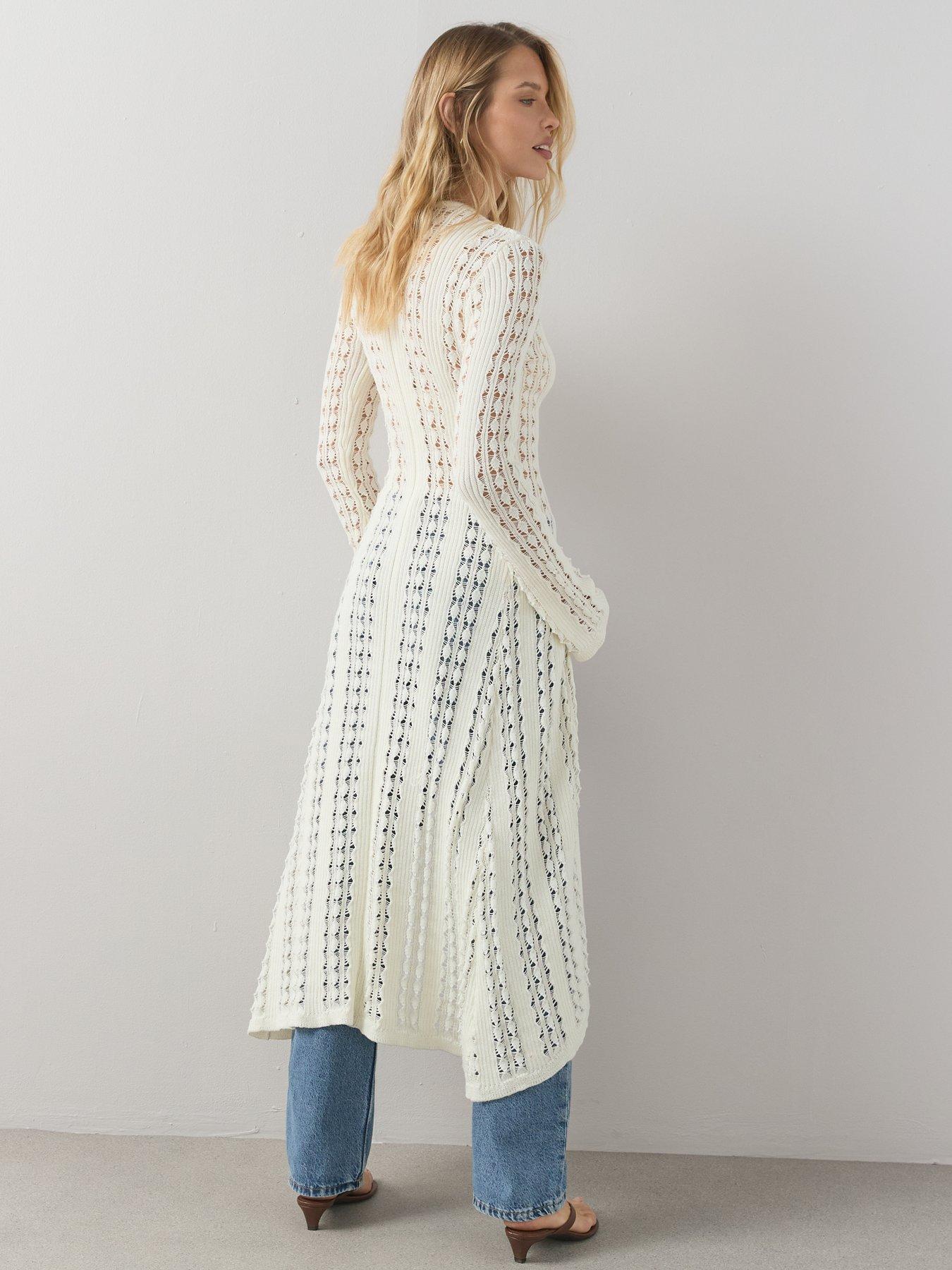 Image 2 of 6 of The Very Collection Longline Crochet Maxi Cardigan - Cream