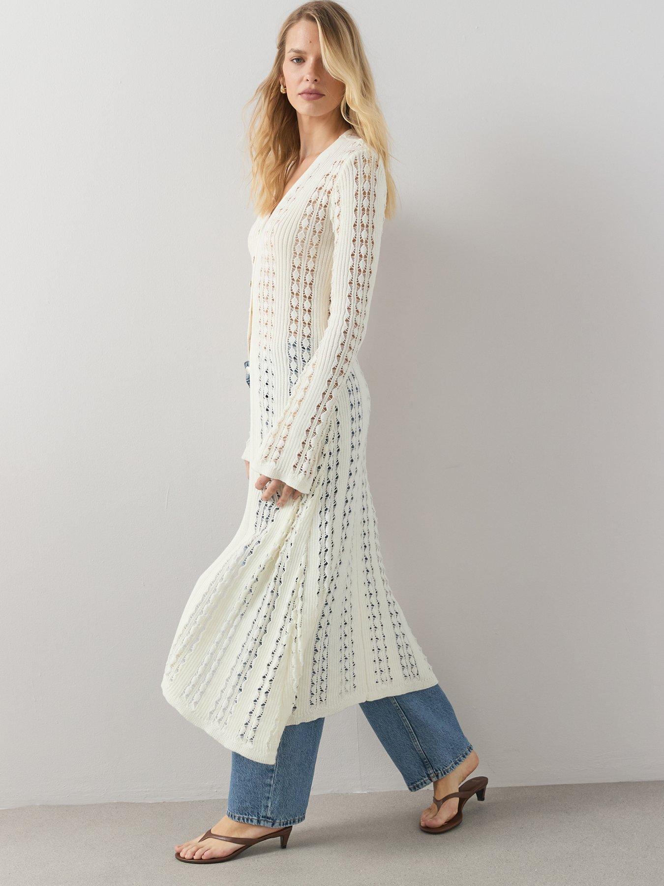 Image 3 of 6 of The Very Collection Longline Crochet Maxi Cardigan - Cream
