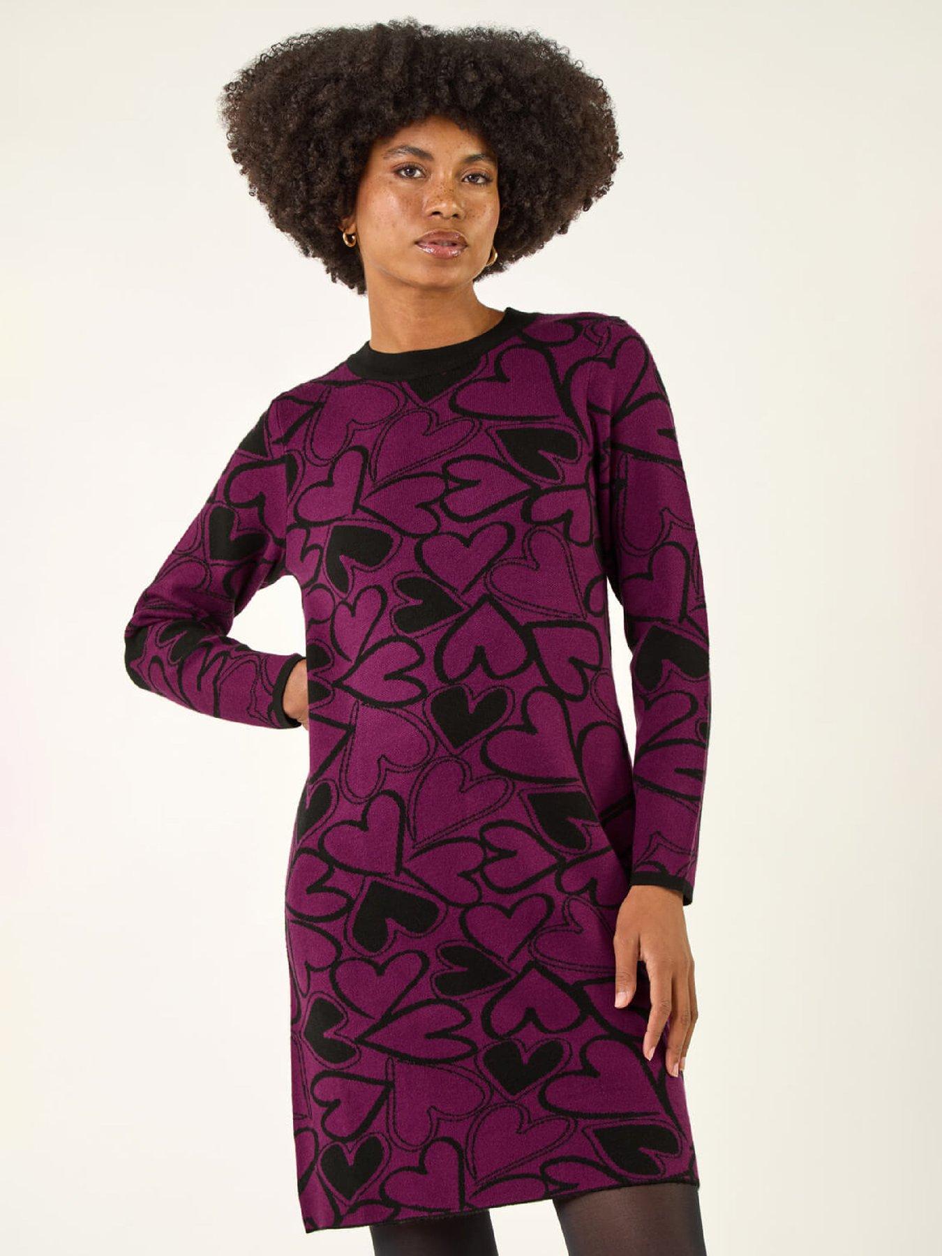 Roman Jacquard Heart Knit Dress - Purple | Very