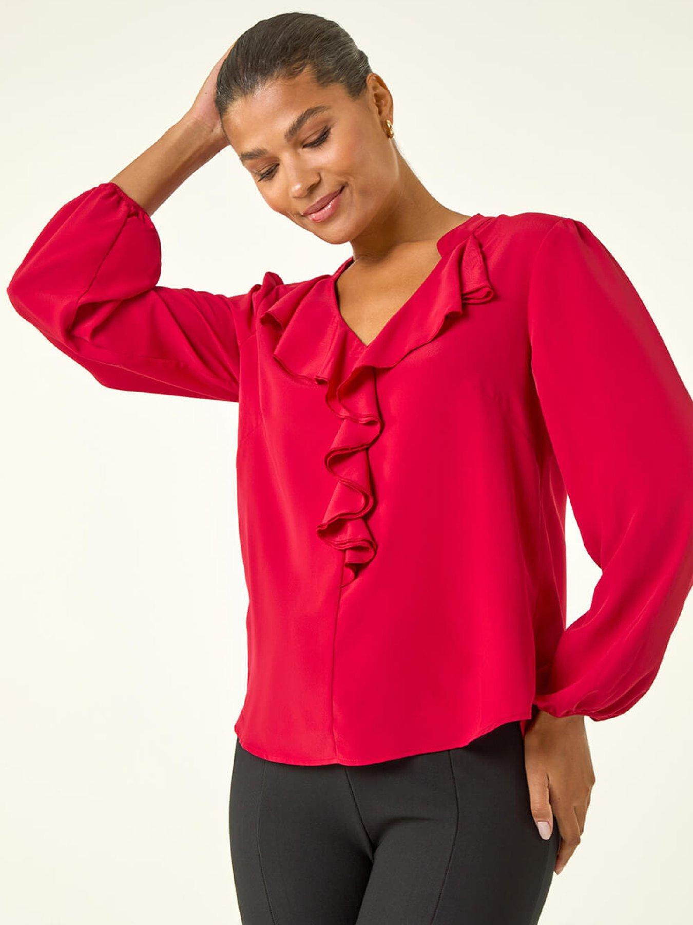 Snyder Plain Ruffles Roman Plain Ruffle Neck Top - Red | Very