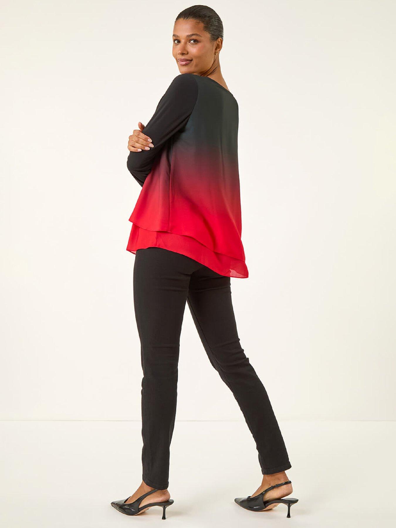 Image 2 of 5 of Roman Ombre Chiffon Overlay Top - Red