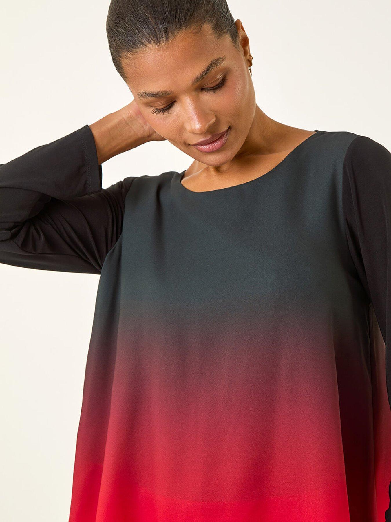 Image 4 of 5 of Roman Ombre Chiffon Overlay Top - Red