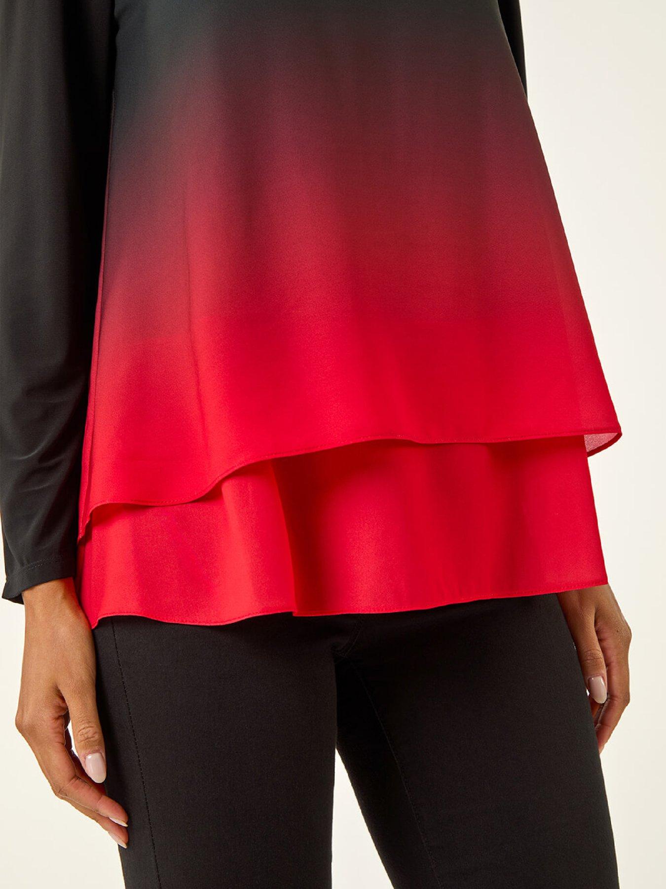 Image 5 of 5 of Roman Ombre Chiffon Overlay Top - Red