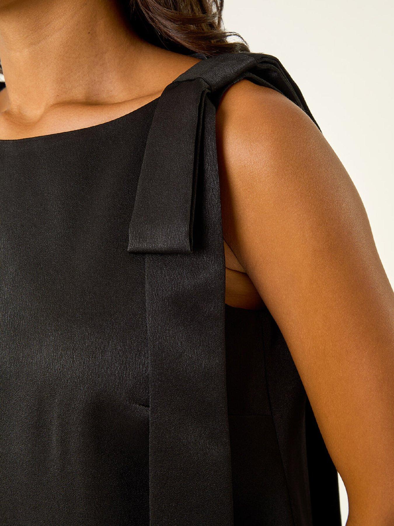 Image 5 of 6 of Roman Satin Bow Detail Shift Dress - Black
