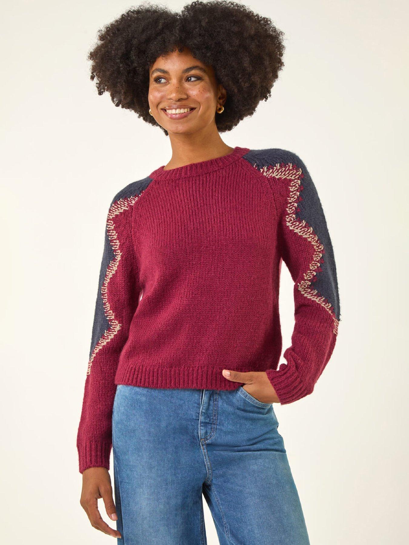 Roman Colour Block Soft Knit Jumper - Burgundy