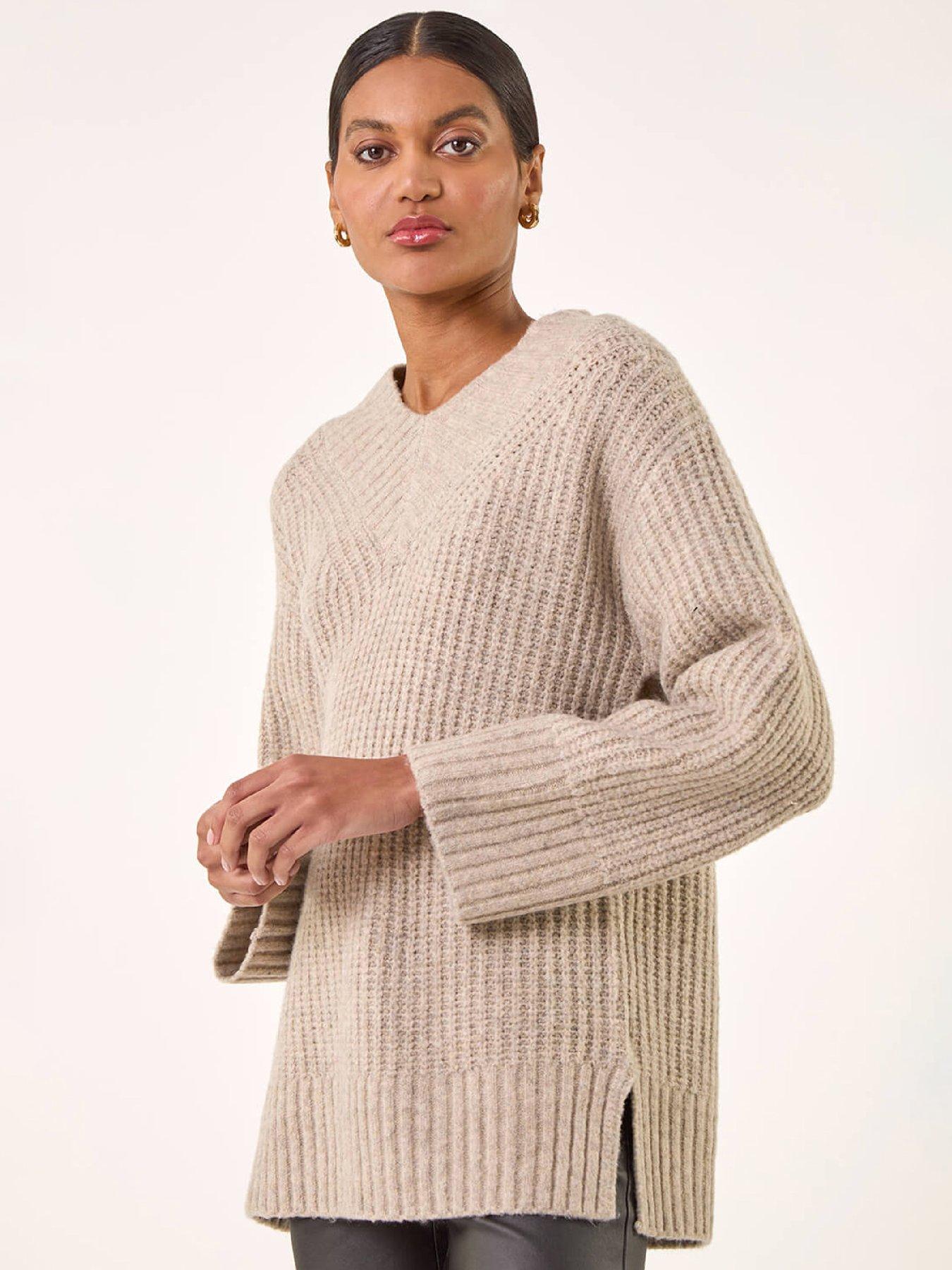 Roman Chunky V-neck Knit Jumper - Beige