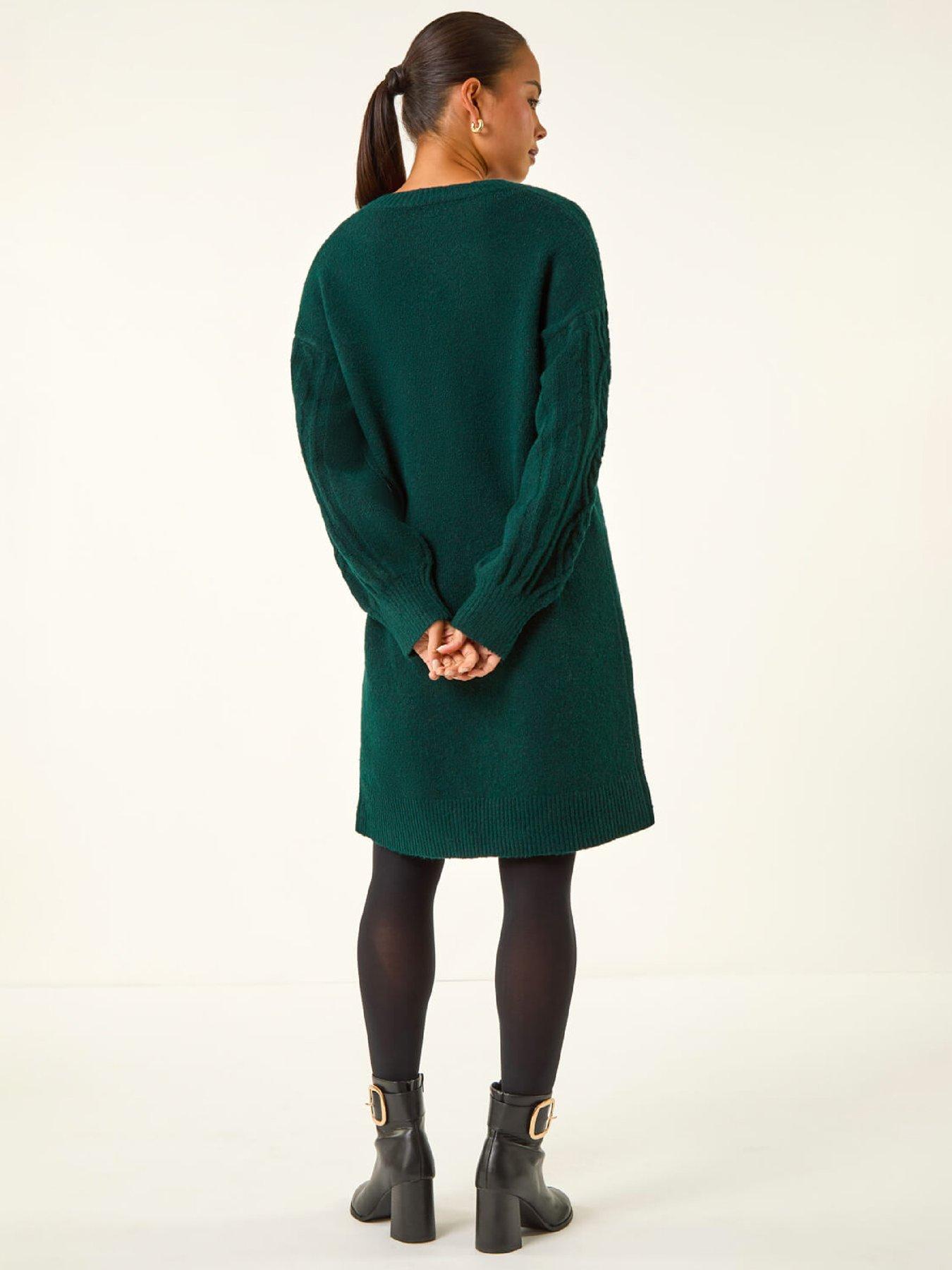 Roman Petite Cable Knit Shift Dress - Dark Green | Very