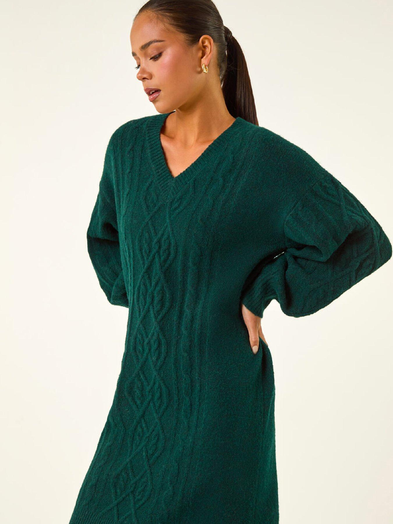 Roman Petite Cable Knit Shift Dress - Dark Green | Very