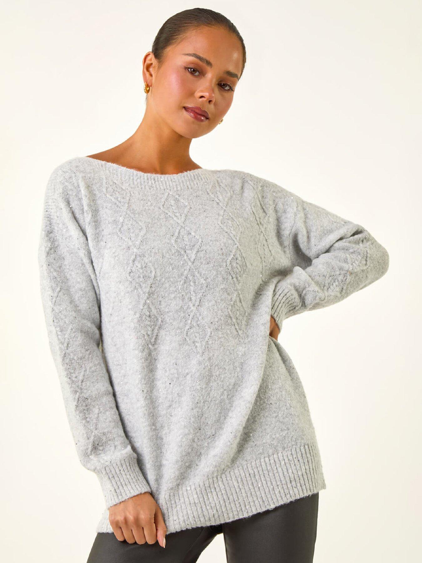 Roman Petite Sequin Cable Knit Jumper - Grey