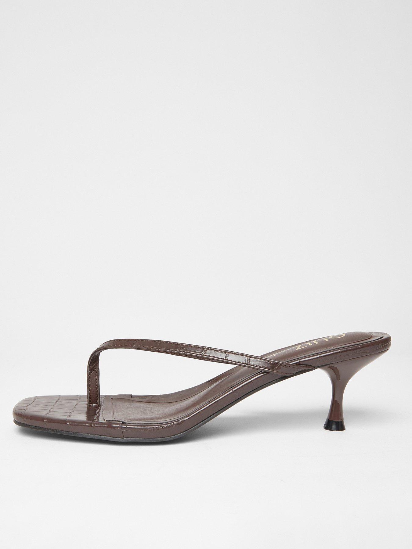 Quiz Wide Fit Brown Croc Toe Post Heels
