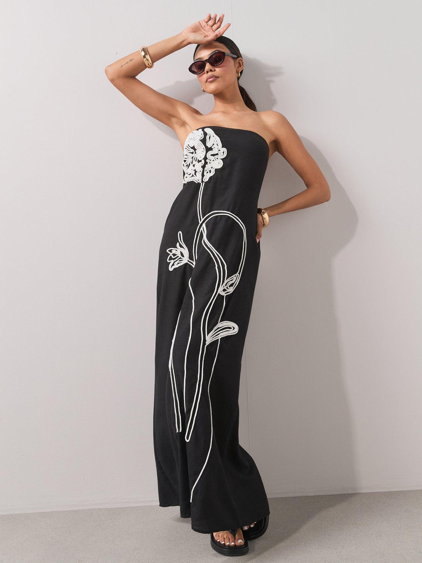 The Very Collection Embroidered Bandeau Beach Dress - Black
