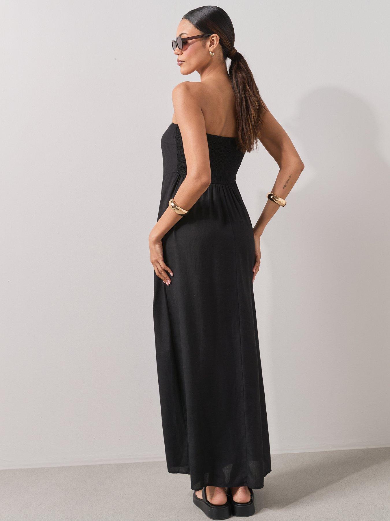 black bandeau beach dress The Mykonos - Solid Black Linen Beach Dress main image 1