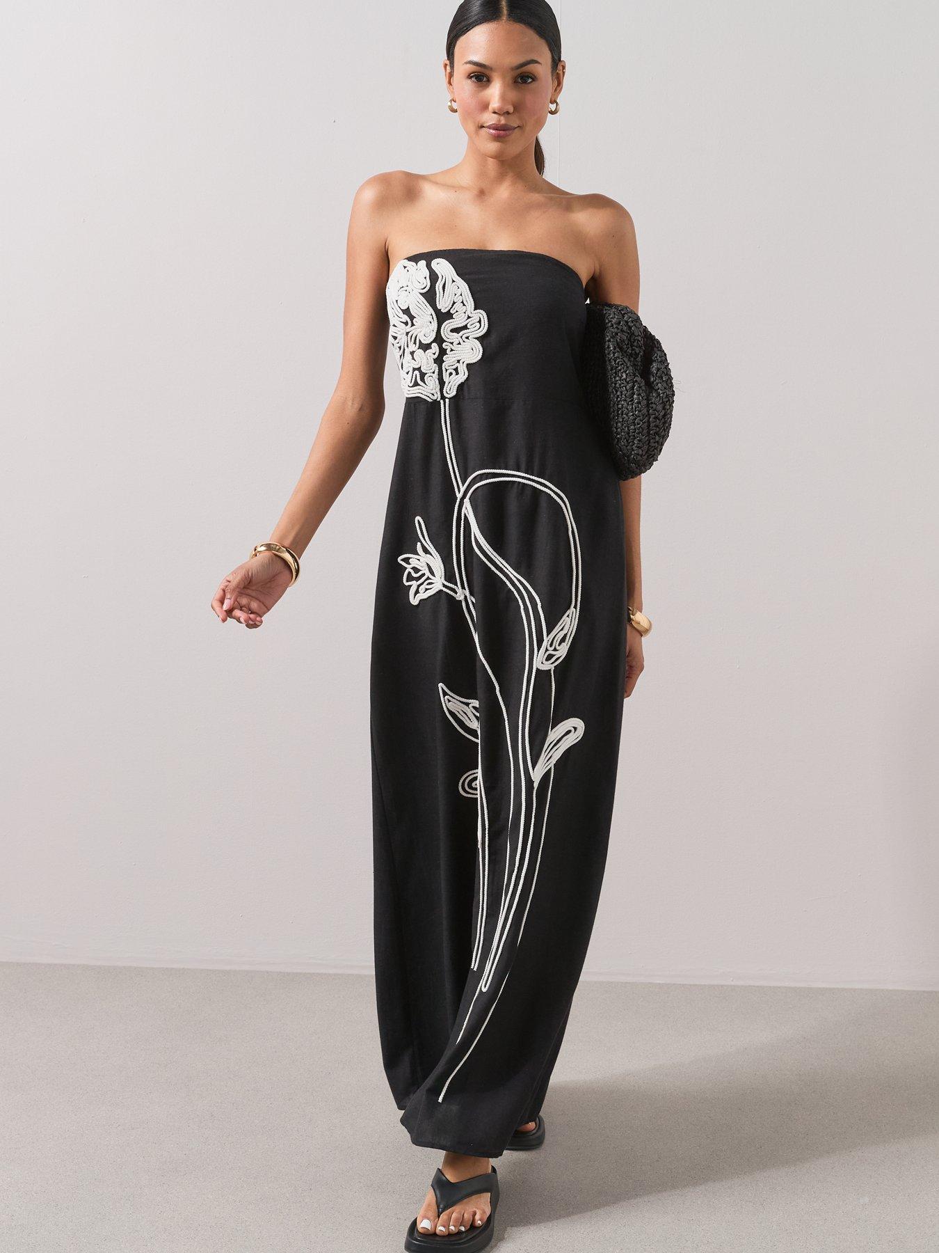 black bandeau beach dress Lilia Bandeau Cut-Out Mini Dress in Black