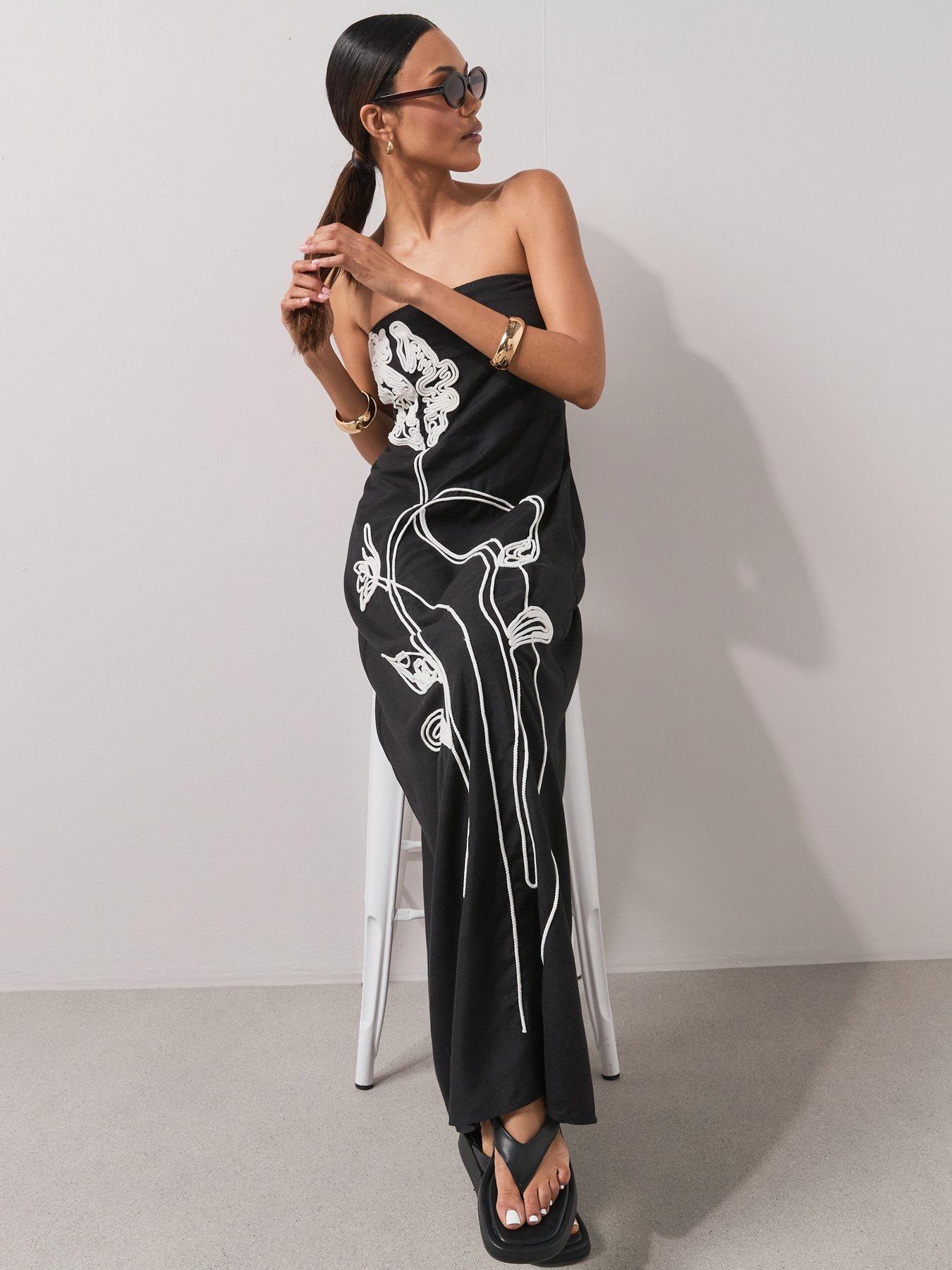 Image 5 of 7 of The Very Collection Embroidered Bandeau Beach Dress - Black