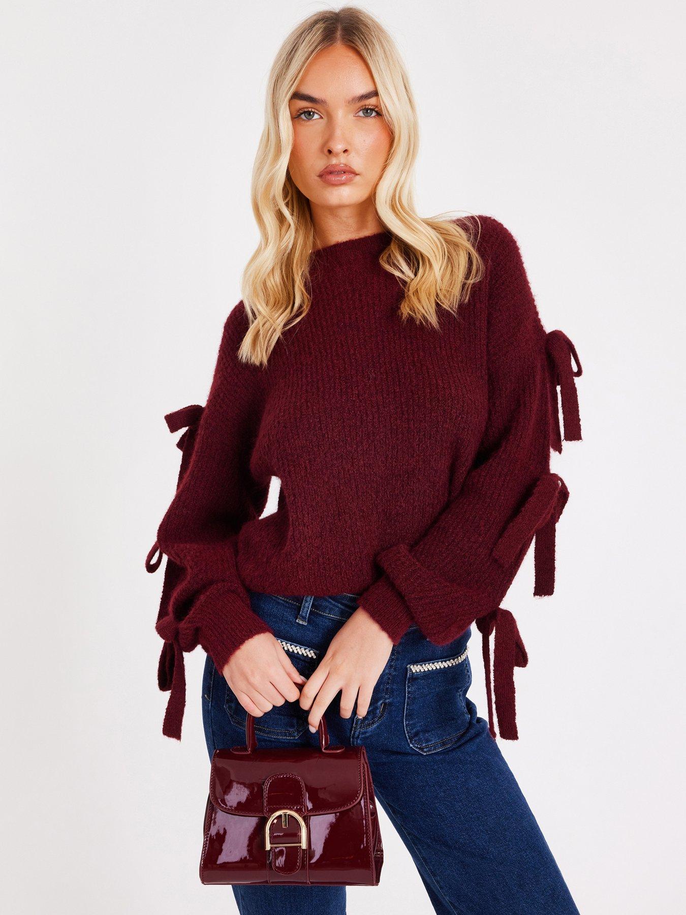 Quiz Burgundy Bow Sleeve Jumper