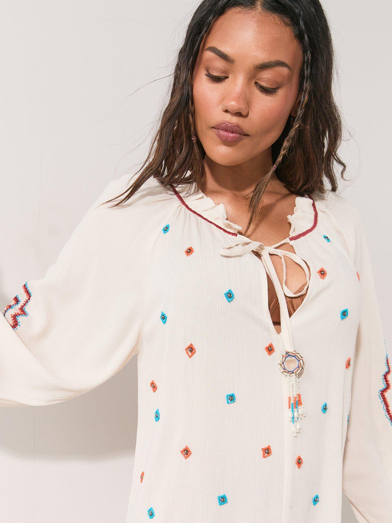 The Very Collection Aztec Beaded Beach Dress - Cream | Very