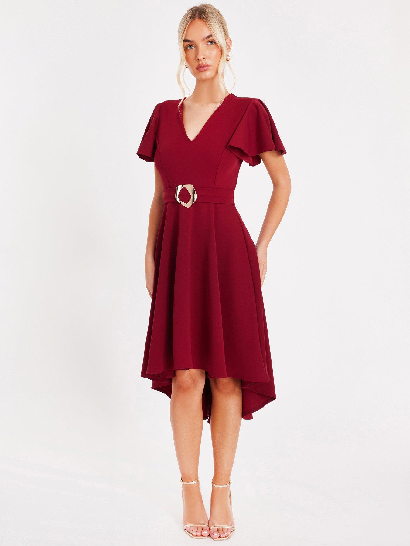 Quiz Burgundy Dip Hem Midi Dress