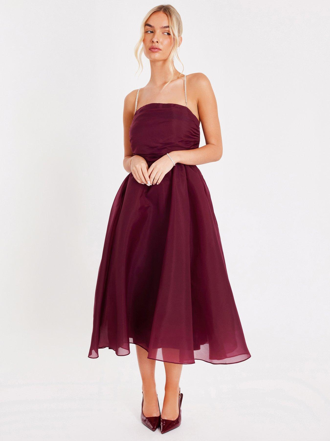 Quiz Burgundy Organza Midi Skater Dress | Very