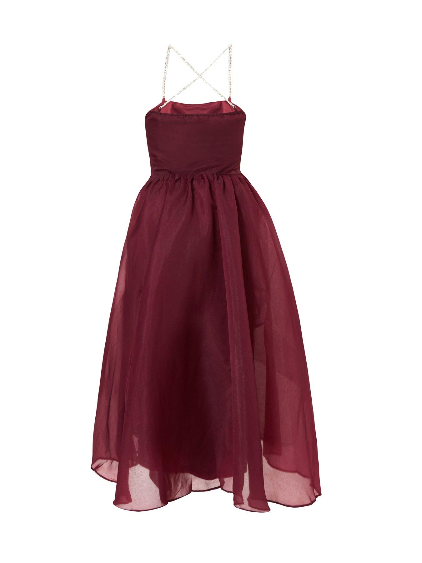Quiz Burgundy Organza Midi Skater Dress | Very