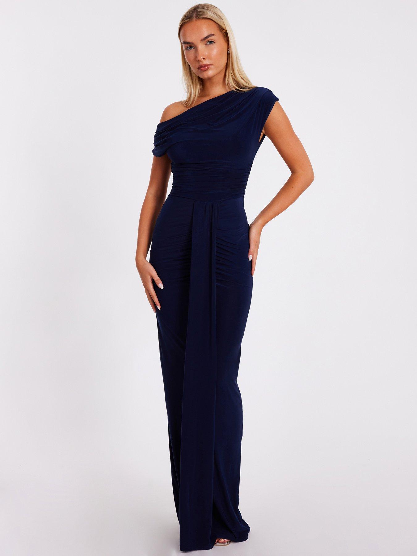 Quiz Navy Drape Front Maxi Dress