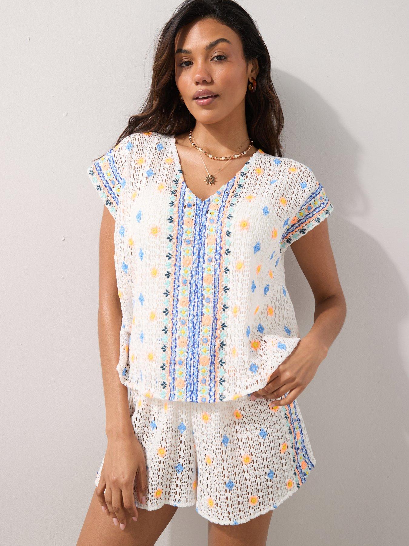 The Very Collection Crochet Embroidered Beach Co Ord Shorts