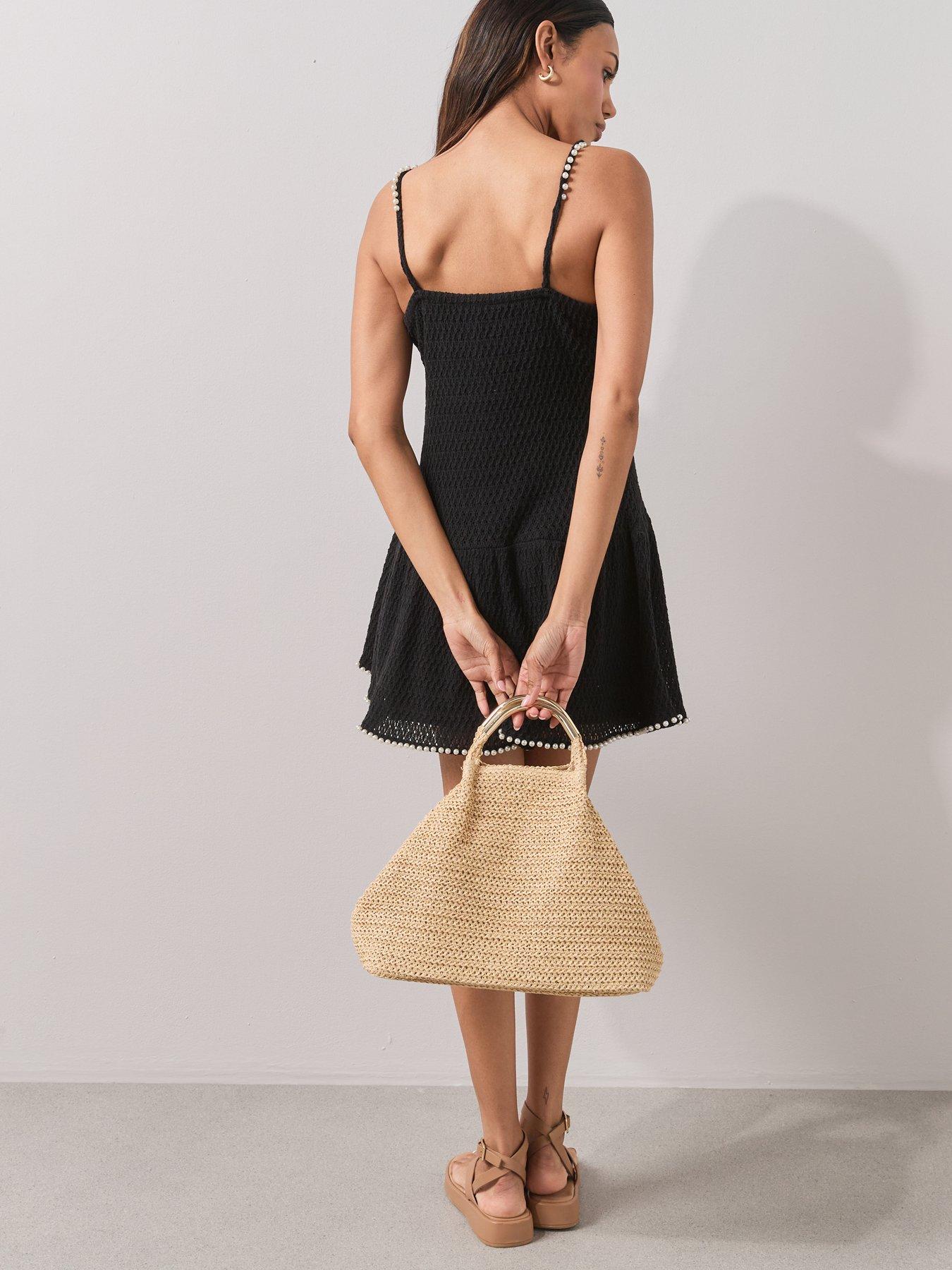 Image 2 of 7 of The Very Collection Pearl Embellished Crochet Mini Dress - Black