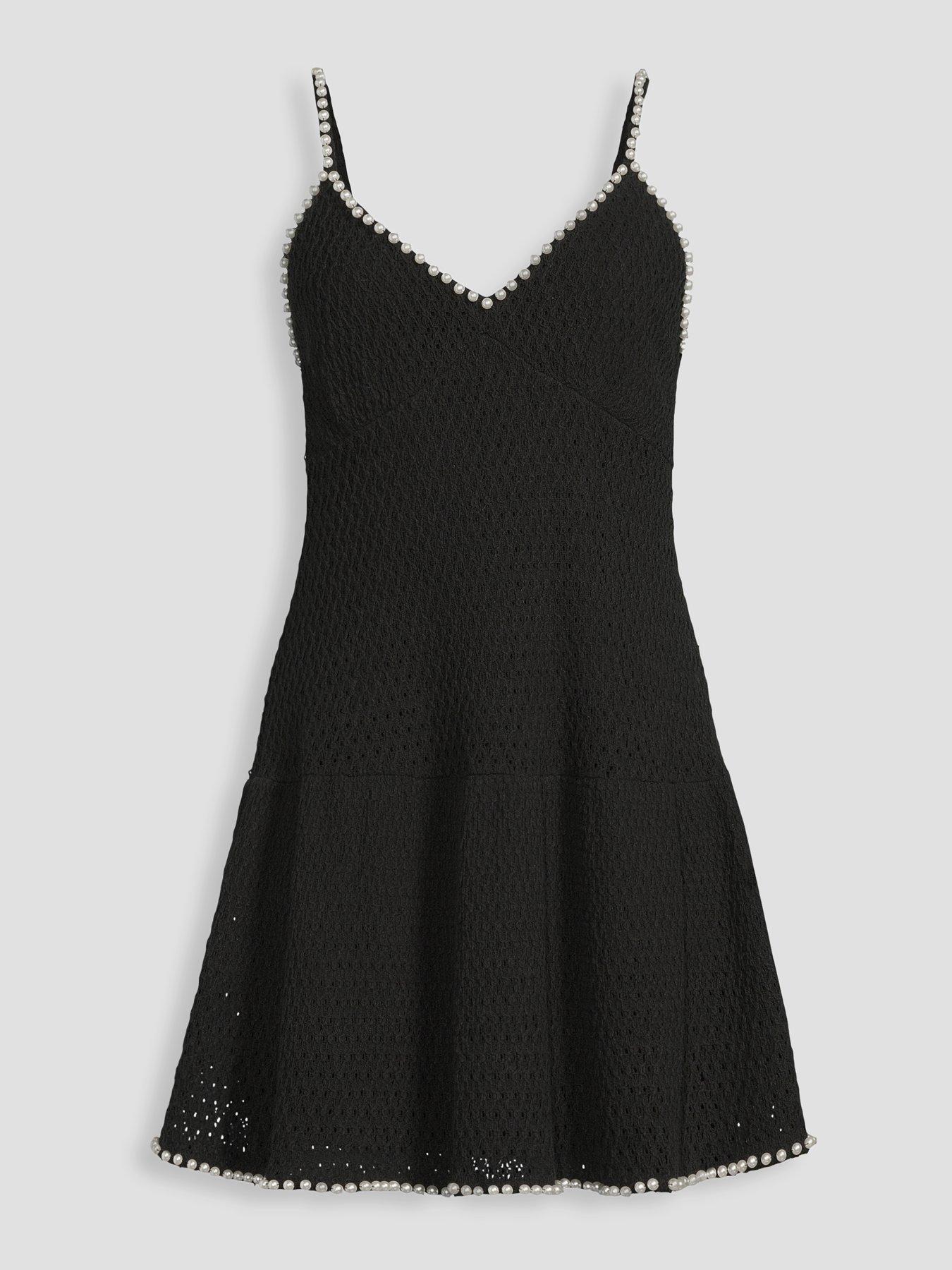 Image 7 of 7 of The Very Collection Pearl Embellished Crochet Mini Dress - Black
