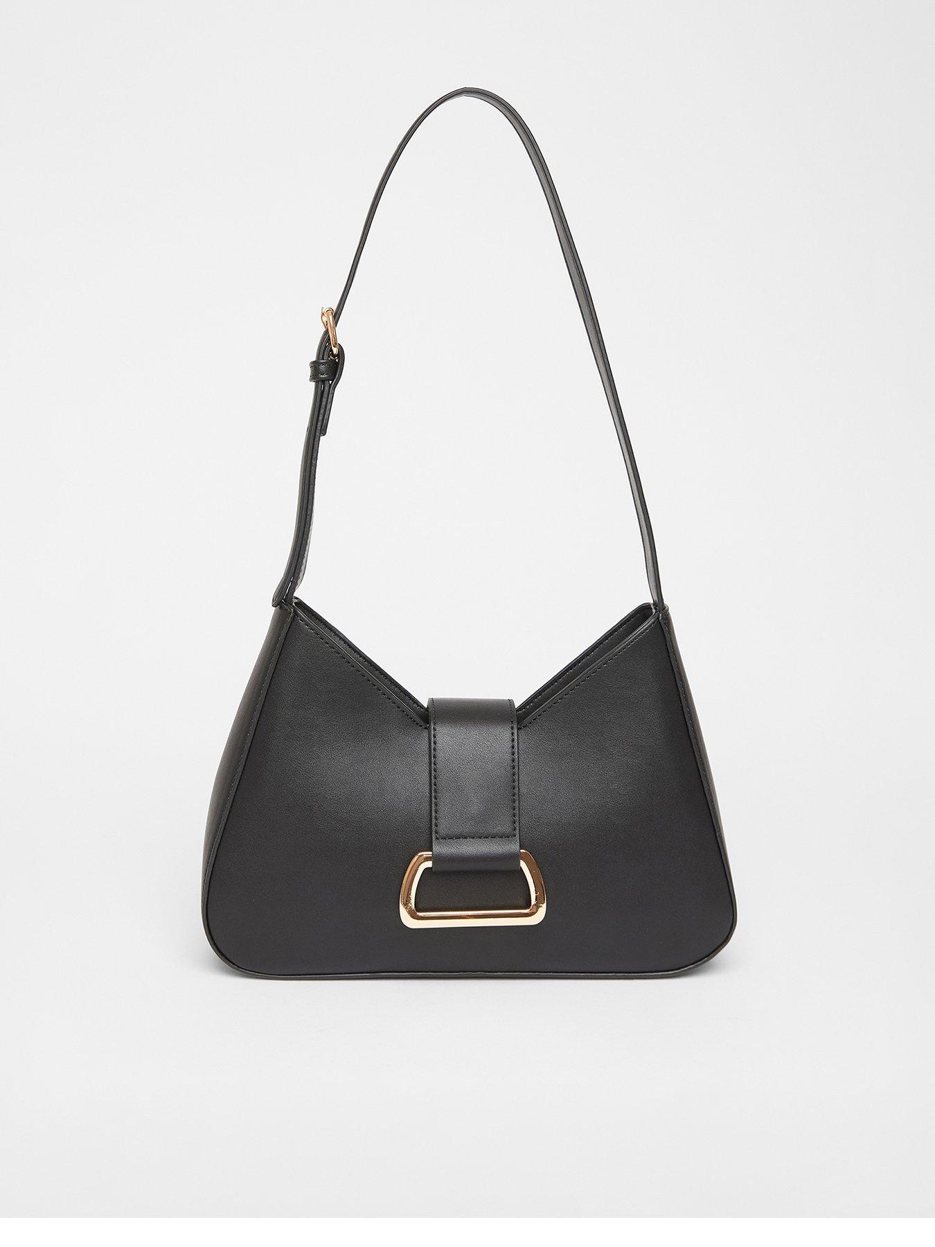 Quiz Black Faux Leather Buckle Shoulder Bag