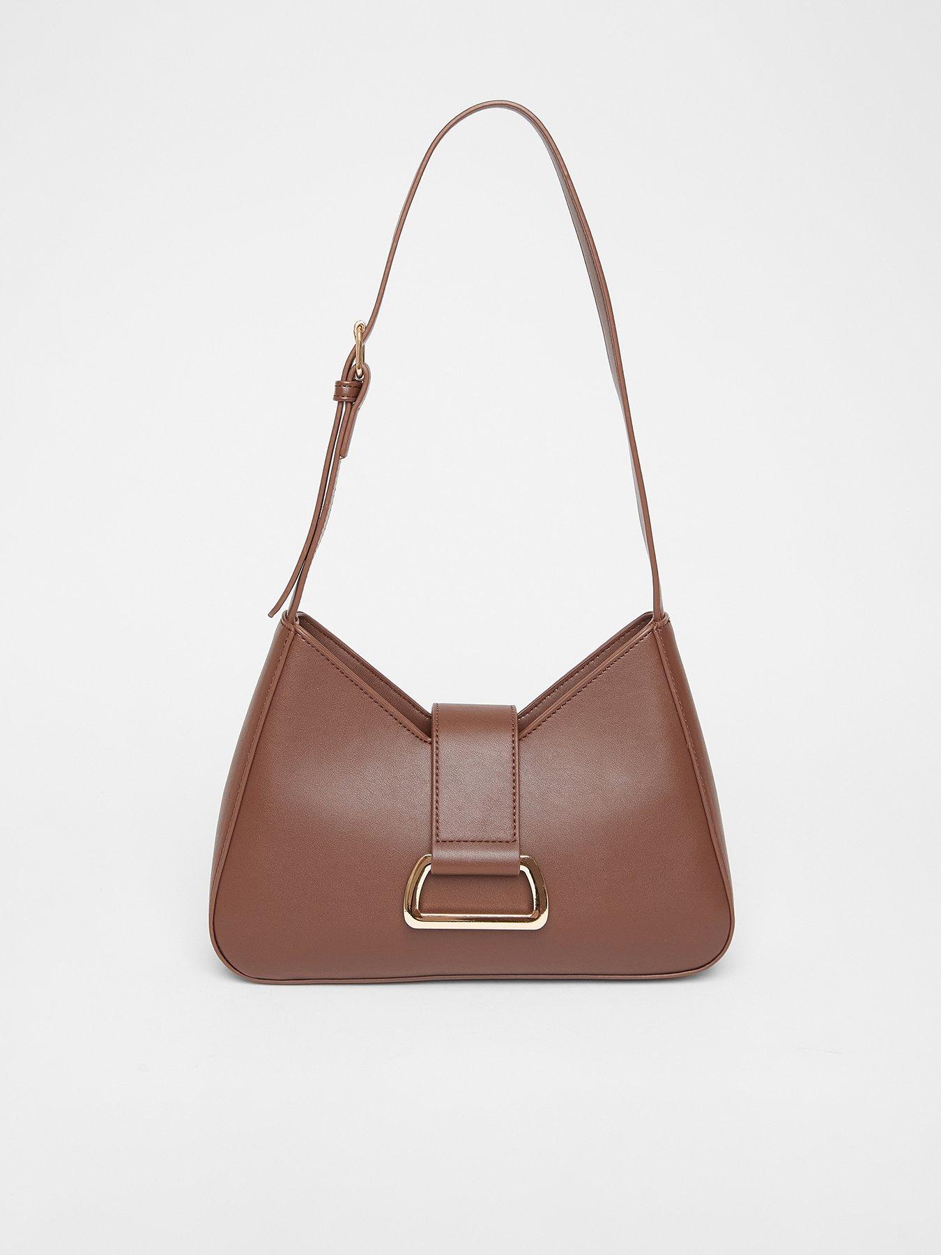 Quiz Brown Faux Leather Buckle Shoulder Bag