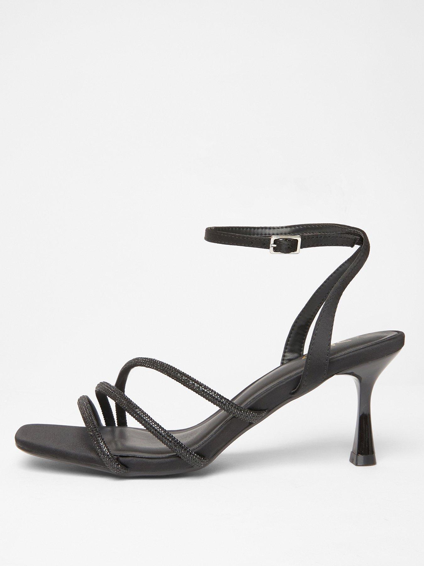 Quiz Black Diamante Strappy Heels