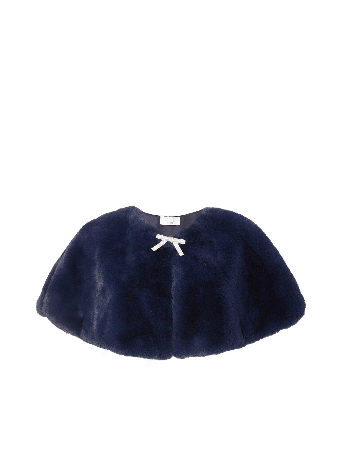 Quiz Navy Bow Detail Faux Fur Wrap