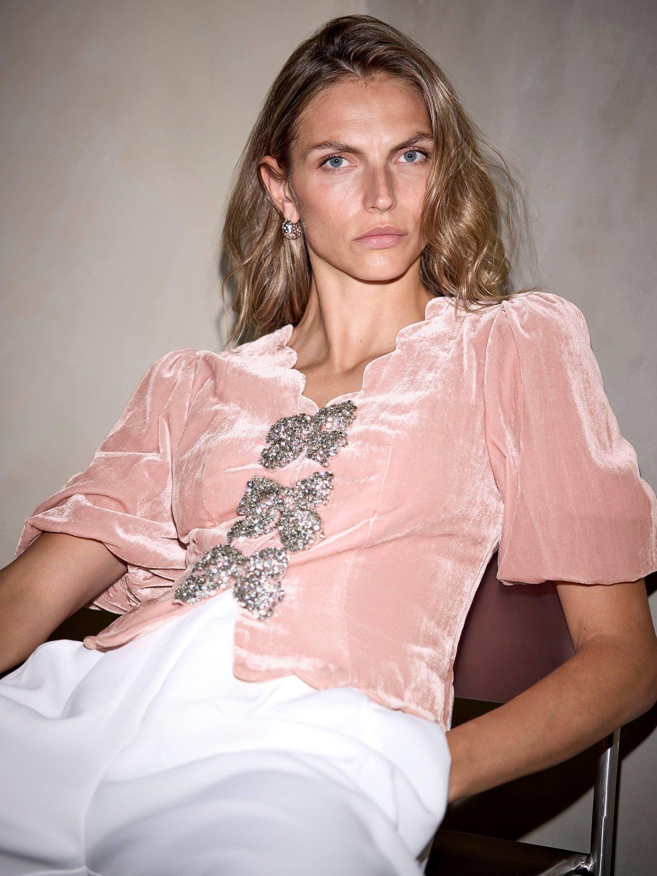 Mint Velvet Pink Velvet Puff Sleeve Top