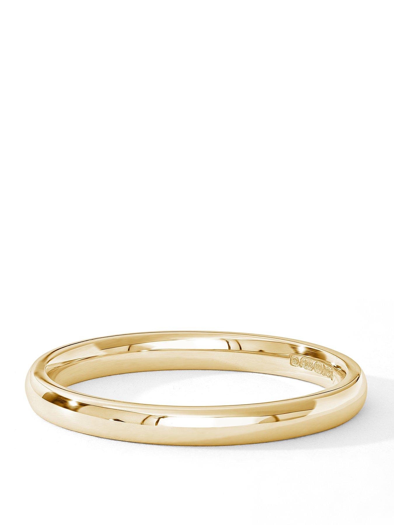 The Love Collection Classic 9ct Yellow Gold Court Wedding Band Ring - 2mm