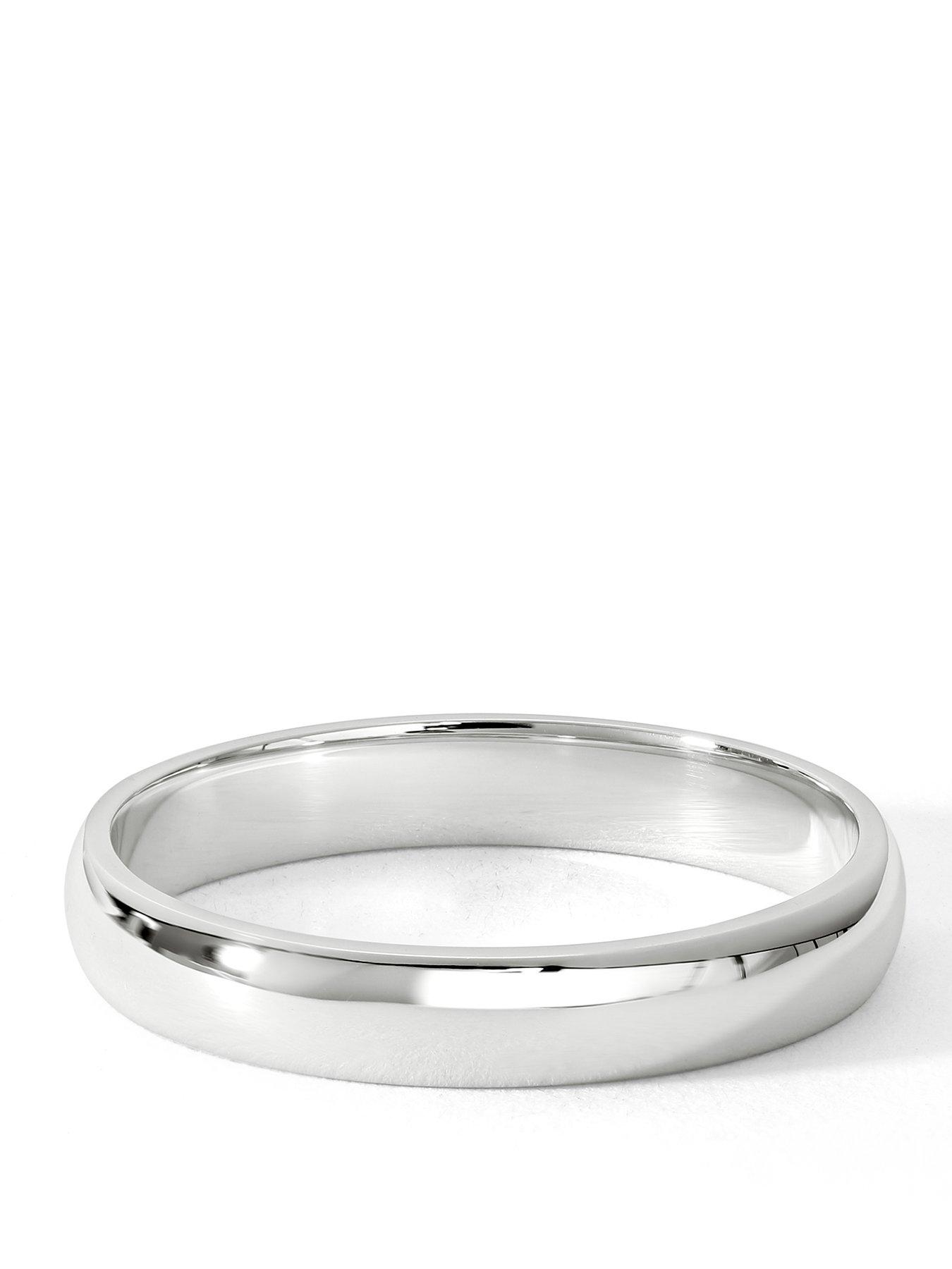 The Love Collection Classic 9ct White Gold D-Shape Wedding Band Ring - 3mm