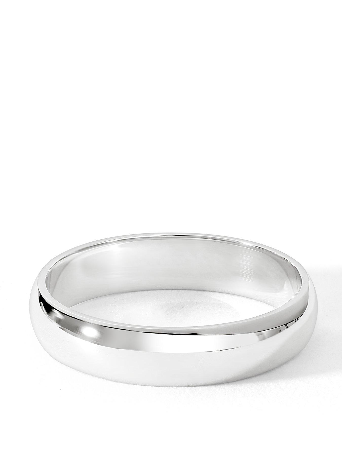 The Love Collection Classic 9ct White Gold D-Shape Wedding Band Ring - 4mm