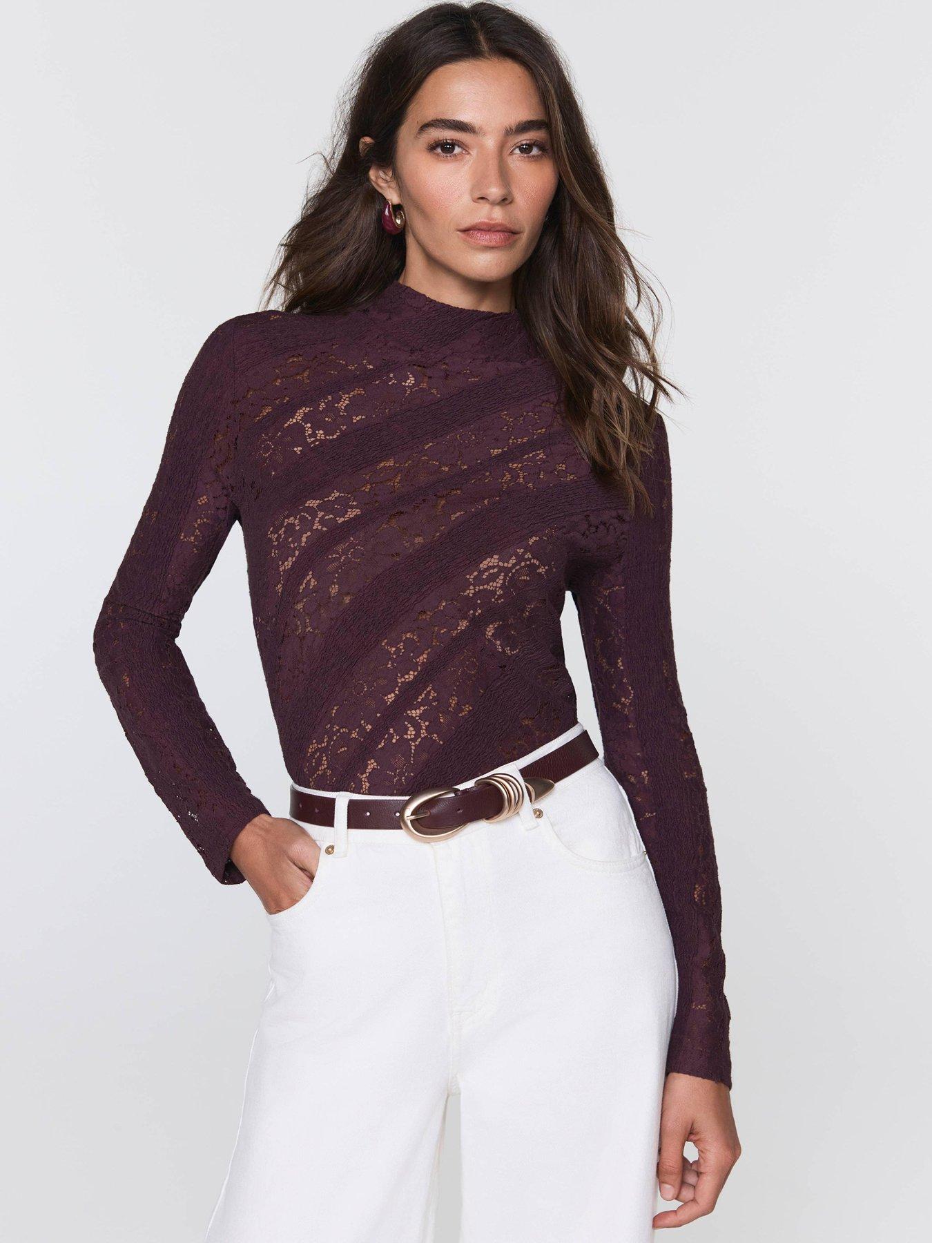 Mint Velvet Burgundy Lace High Neck Top