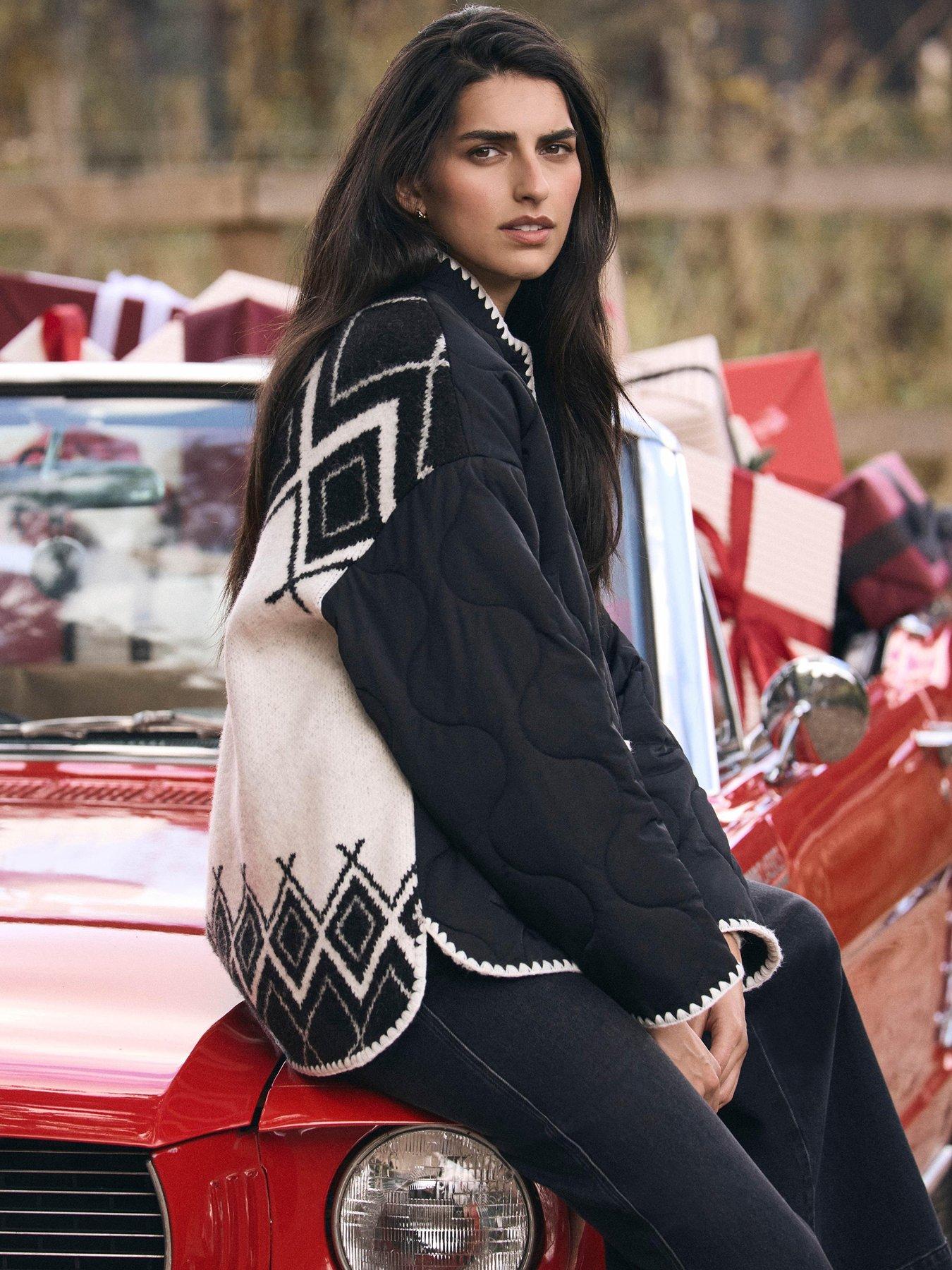 Image 1 of 6 of Mint Velvet Knit Back Quilted Coat