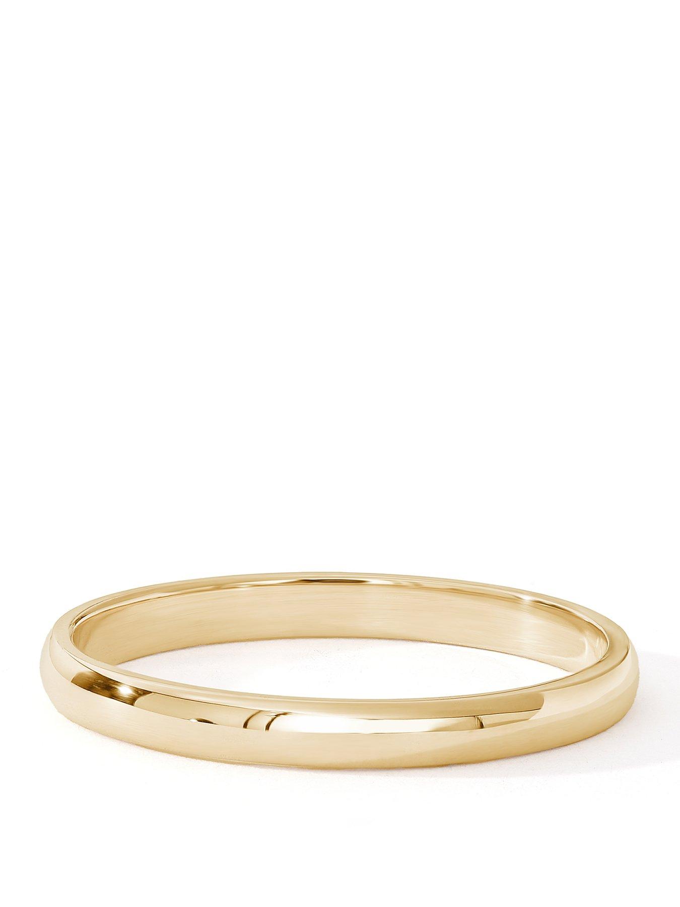 The Love Collection Classic 9ct Yellow Gold D-Shape Wedding Band Ring - 2mm
