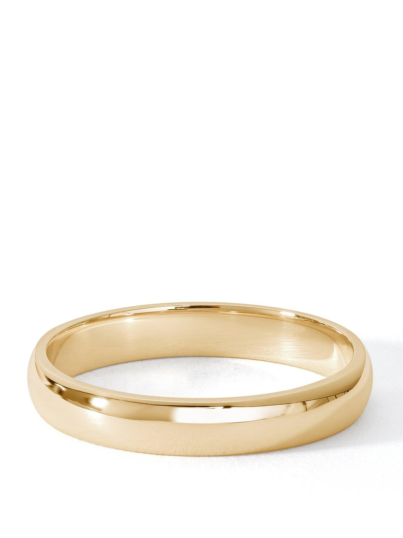 The Love Collection Classic 9ct Yellow Gold D-Shape Wedding Band Ring - 3mm