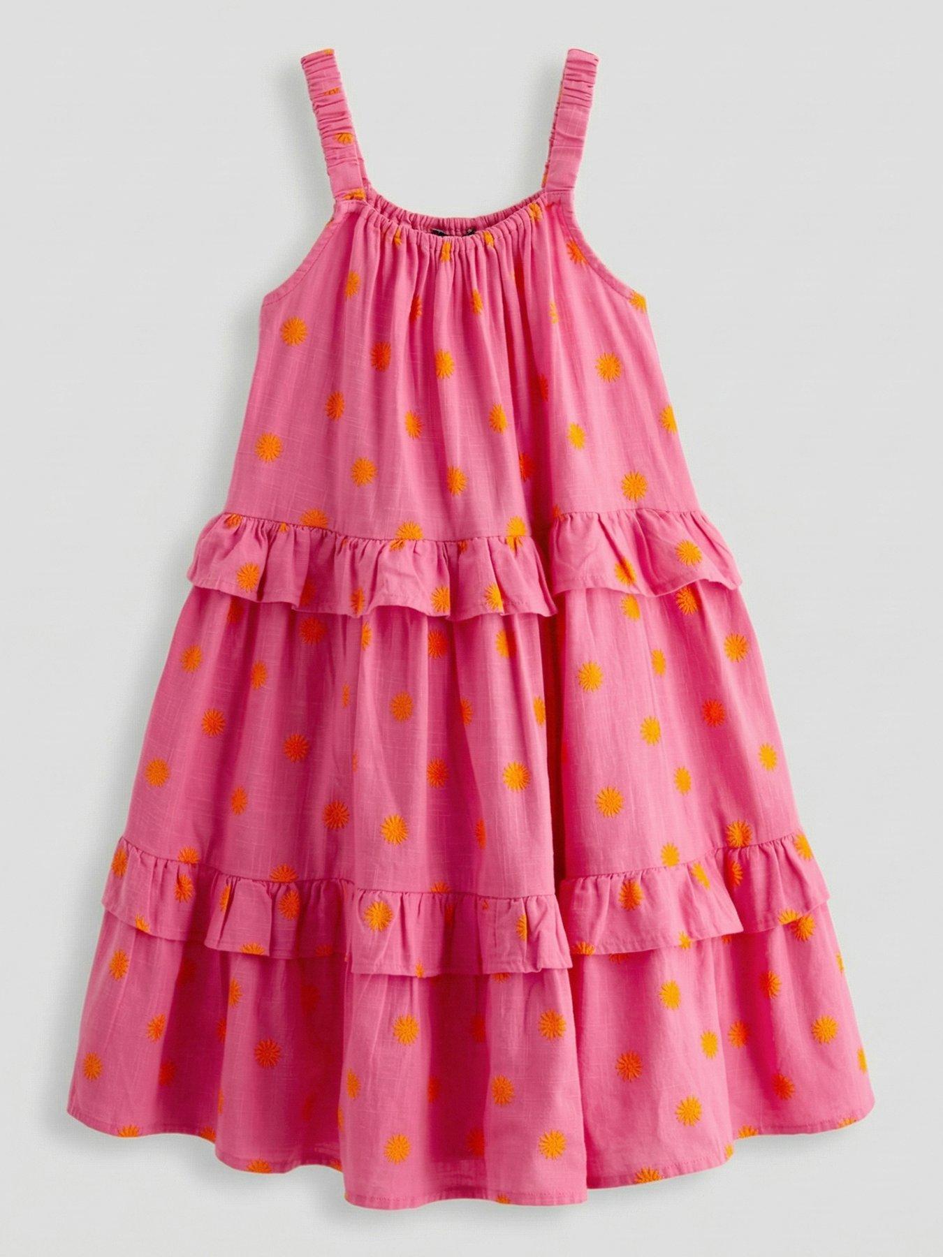 The Very Collection Girls Pink Tiered Embroidered Summer Dress - Pink