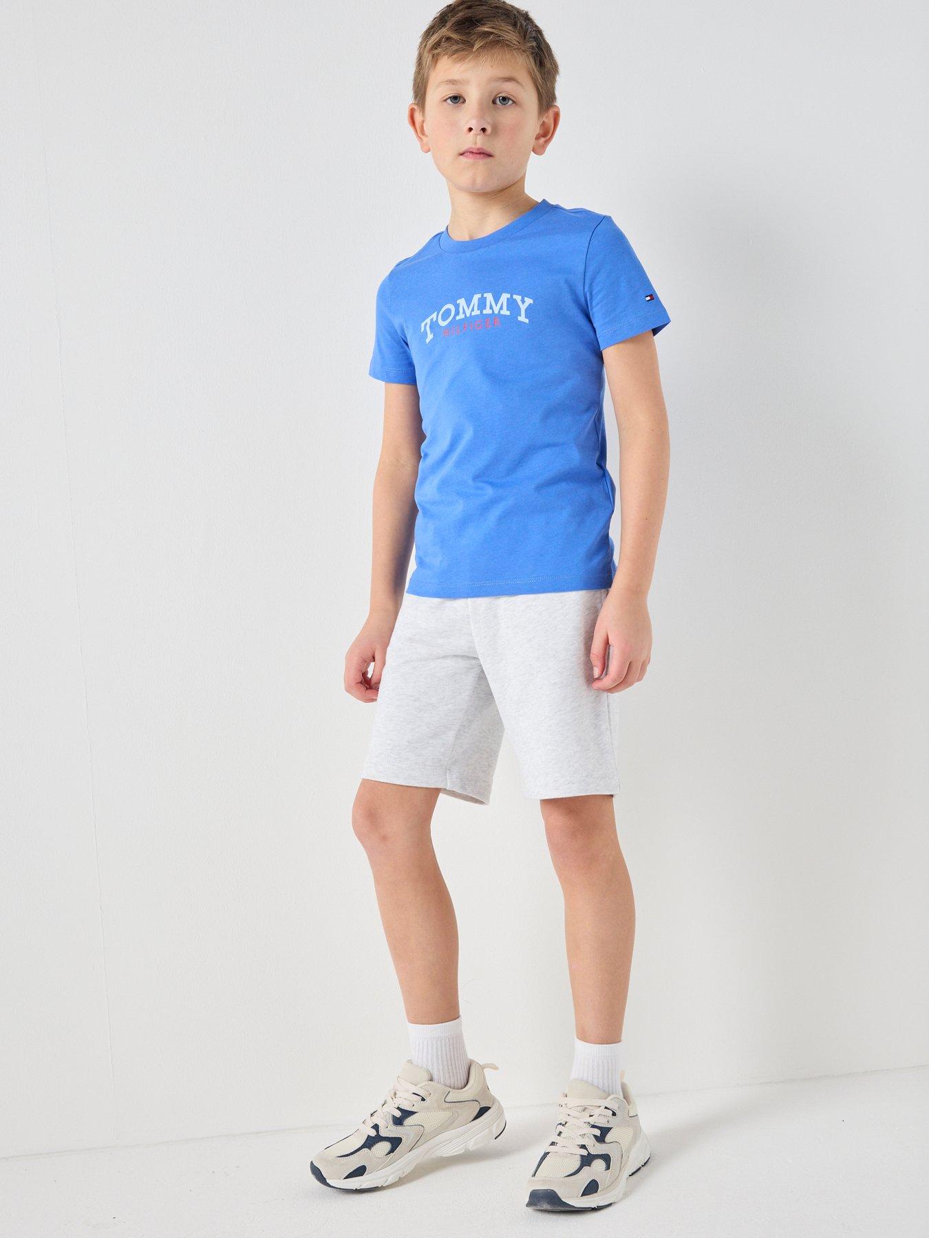 Tommy Hilfiger Boys Monotype Graphic Short Sleeve T-Shirt And Short Set, Blue, Size Age: 7 Years