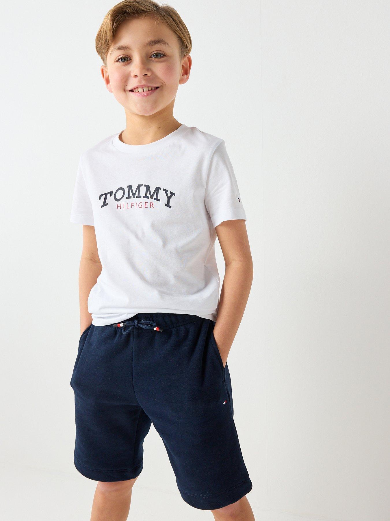 Image 1 of 6 of Tommy Hilfiger Boys Monotype Graphic Short Sleeve T-Shirt And Short Set - White