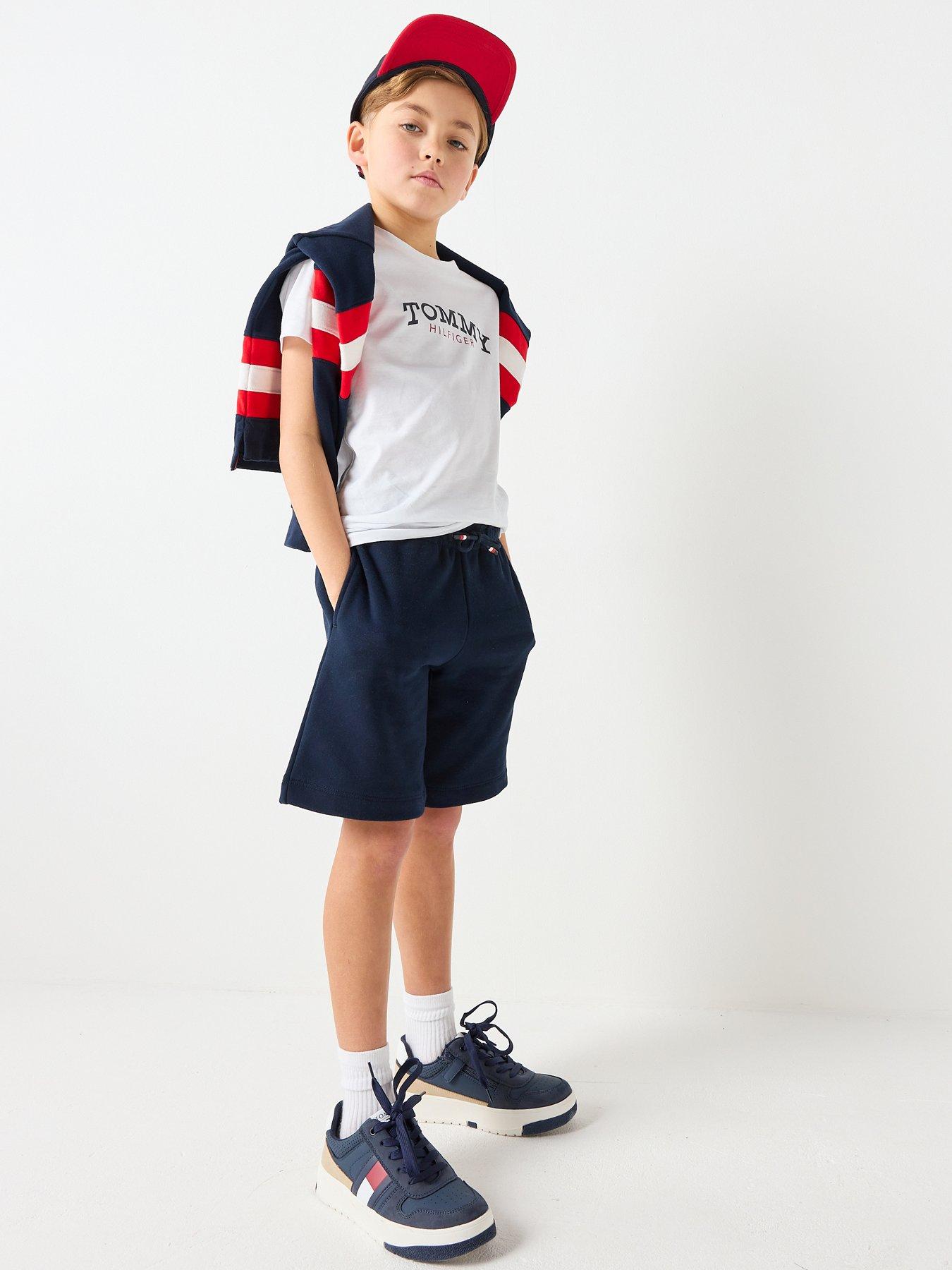 Image 3 of 6 of Tommy Hilfiger Boys Monotype Graphic Short Sleeve T-Shirt And Short Set - White