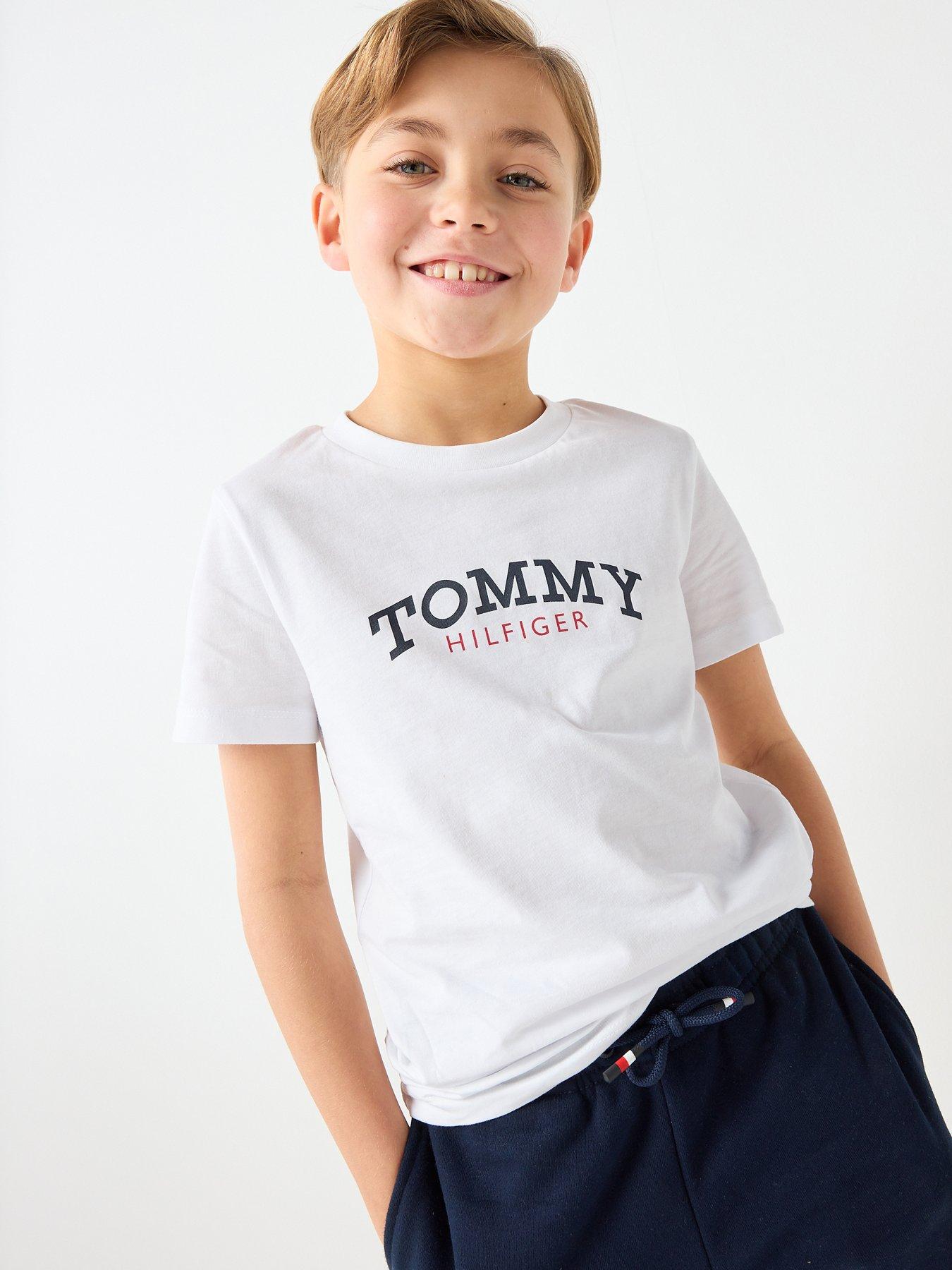 Image 6 of 6 of Tommy Hilfiger Boys Monotype Graphic Short Sleeve T-Shirt And Short Set - White