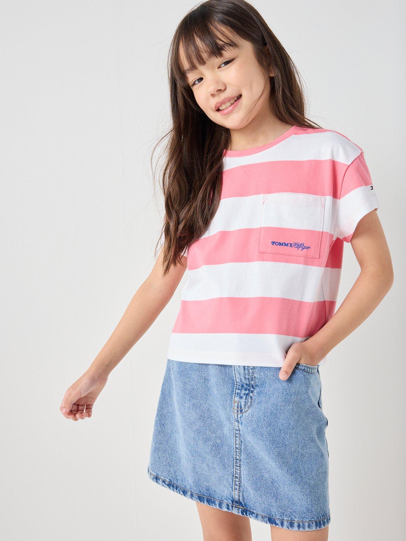 Tommy Hilfiger Girls Stripe Short Sleeve T-Shirt - Pink